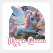 Weißes Einhorn mit Flügeln - Magic Queen Quadratischer Aufkleber (Vorderseite)
