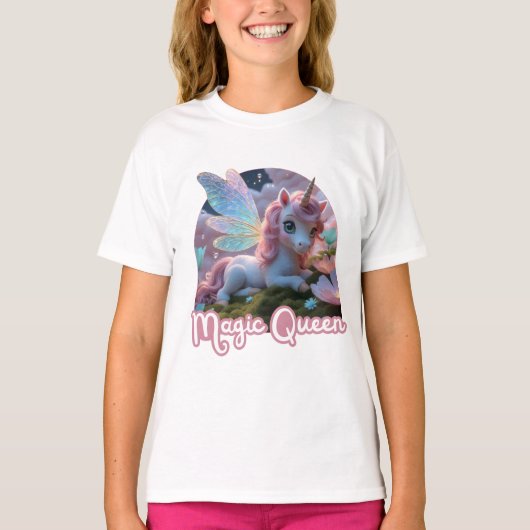Weißes Einhorn mit Flügeln - Magic Queen T-Shirt (Vorderseite)