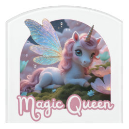 Weißes Einhorn mit Flügeln - Magic Queen Türschild