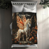 Weißes Einhorn mit orangefarbenen Schmetterlingswe Fleecedecke