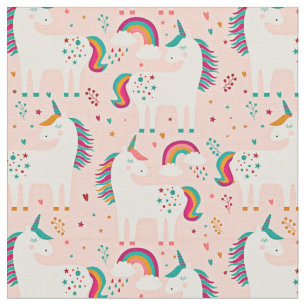 Weißes Einhorn mit Regenbogen auf Rosa Stoff