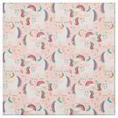 Weißes Einhorn mit Regenbogen auf Rosa  Stoff (Muster)