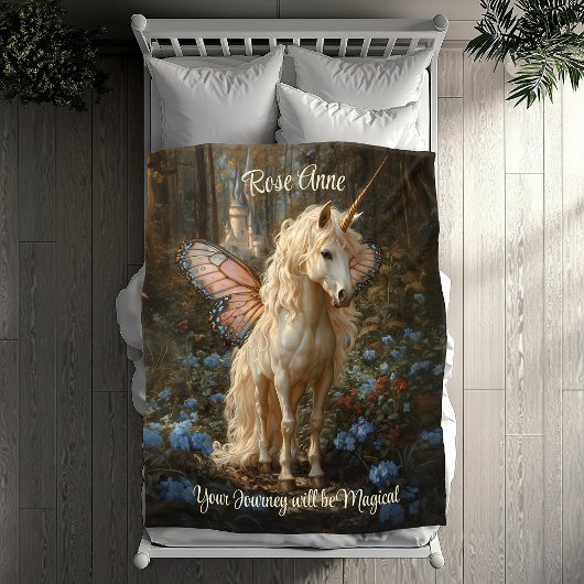 Weißes Einhorn mit rosa Schmetterling-Flügel Fleecedecke