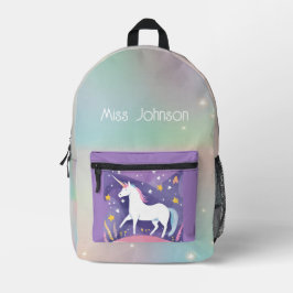 Weißes Einhorn mit Sternen Bedruckter Rucksack