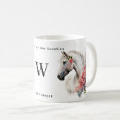 Weißes Einhorn-Monogramm mit Name Kaffeetasse (VorderseiteRechts)