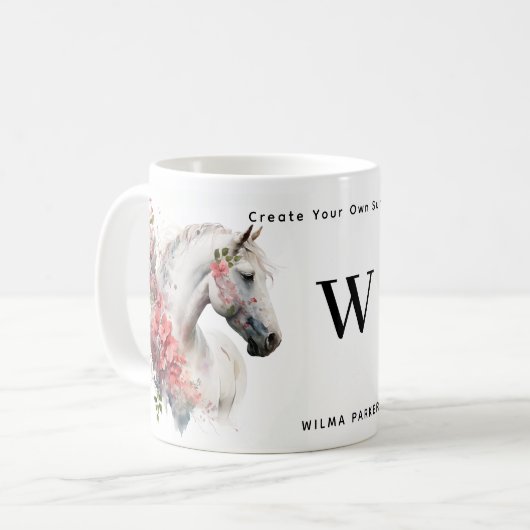Weißes Einhorn-Monogramm mit Name Kaffeetasse (Vorderseite Links)