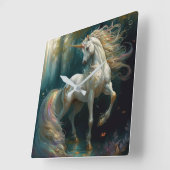 Weißes Einhorn Quadratische Wanduhr (Winkel)