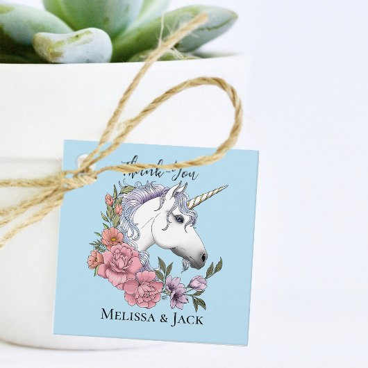 Weißes Einhorn Rosa Blume Blau Geschenkanhänger