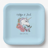 Weißes Einhorn Rosa Blume Blau Pappteller (Vorderseite)