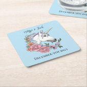 Weißes Einhorn Rosa Blume Blau Rechteckiger Pappuntersetzer (angewinkelt)