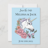 Weißes Einhorn Rosa Blume Blau Save The Date (Vorderseite)