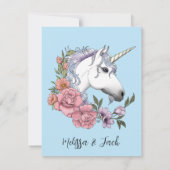 Weißes Einhorn Rosa Blume Blau Save The Date (Rückseite)
