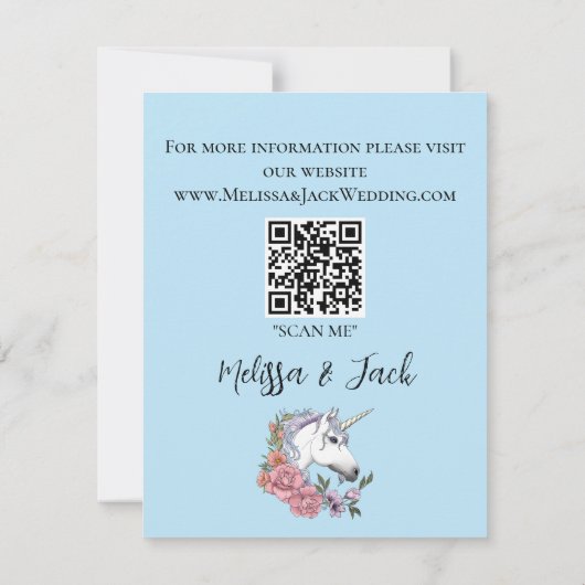 Weißes Einhorn Rosa Blume Blau Save The Date (Rückseite)