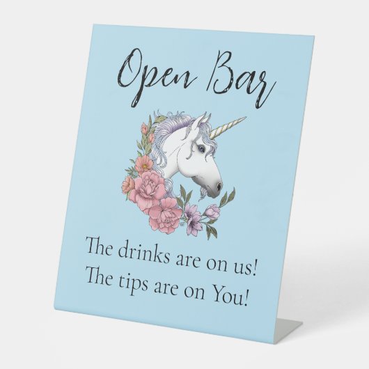 Weißes Einhorn Rosa Blume Blau Sockelschild (Vorderseite)