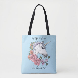 Weißes Einhorn Rosa Blume Blau Tasche