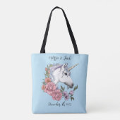 Weißes Einhorn Rosa Blume Blau Tasche (Rückseite)