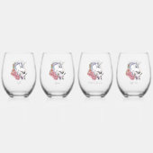 Weißes Einhorn Rosa Blume Blau Weinglas Ohne Stiel (Hinten)