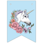 Weißes Einhorn Rosa Blume Blau Wimpelkette (Erste Fahne)