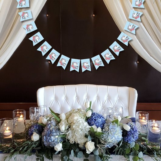 Weißes Einhorn Rosa Blume Blau Wimpelkette