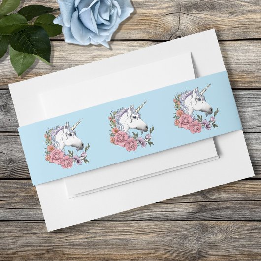 Weißes Einhorn Rosa Blume Blaue Hochzeit Einladungsbanderole