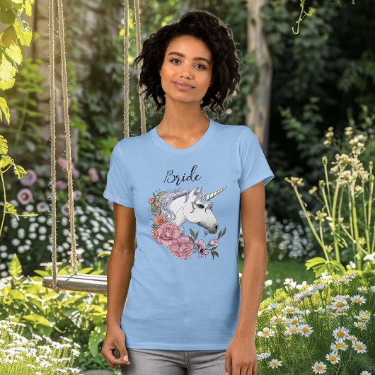 Weißes Einhorn Rosa Blume Blaue Hochzeit T-Shirt