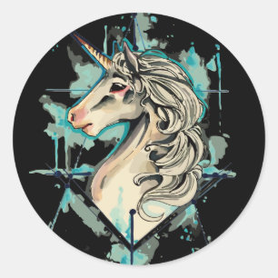 Weißes Einhorn Runder Aufkleber