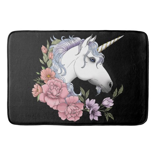 Weißes Einhorn und Blume Badematte (Vorderseite)