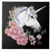 Weißes Einhorn und Blume Fliese (Vorderseite)
