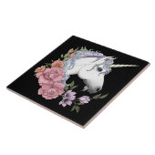 Weißes Einhorn und Blume Fliese (Seite)