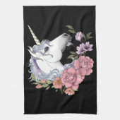 Weißes Einhorn und Blume Geschirrtuch (Vertikal)