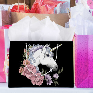 Weißes Einhorn und Blume Große Geschenktüte