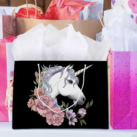 Weißes Einhorn und Blume Große Geschenktüte