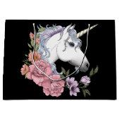 Weißes Einhorn und Blume Große Geschenktüte (Vorderseite)