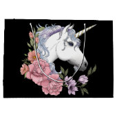 Weißes Einhorn und Blume Große Geschenktüte (Rückseite)