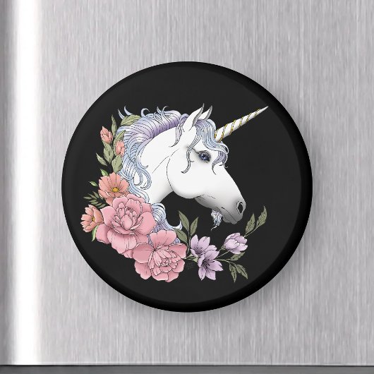 Weißes Einhorn und Blume Magnet