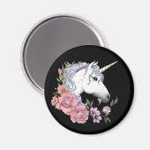 Weißes Einhorn und Blume Magnet (Vorderseite/Rückseite)