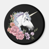 Weißes Einhorn und Blume Magnet (Vorne)