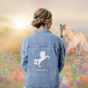 Weißes Einhorn und Typografie Jeansjacke