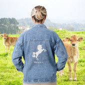 Weißes Einhorn und Typografie Jeansjacke