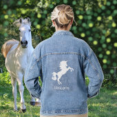 Weißes Einhorn und Typografie Jeansjacke