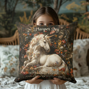 Weißes Einhorn Vintage Blumen Fantasy Kunst Mythis Kissen