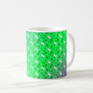 Weißes Einhornmuster (grün & Lila) Kaffeetasse