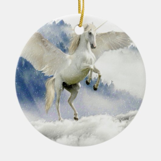 Weißes Einhornpferd mit Flügeln Keramikornament (Vorne)