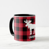 Weißes Elch mit Name Red Buffalo Karo Tasse (Vorderseite Links)