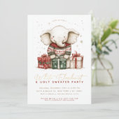 Weißes Elefant Ugly Sweater Party Einladung (Stehend Vorderseite)
