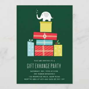 Weißes Elefantengeschenk Party Invite_pine Einladung