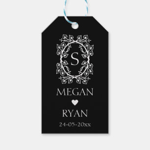 Weißes, elegantes, florales Monogramm Herz Geschenkanhänger