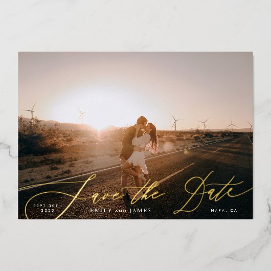 Weißes elegantes Foto Die Hochzeit Gold Save the D Folieneinladung (Vorderseite)