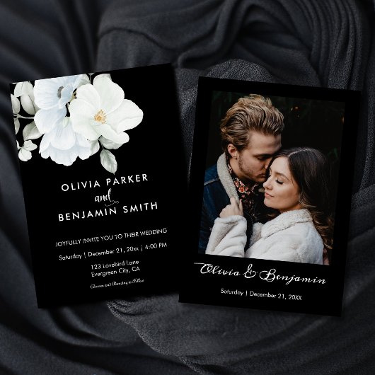 Weißes, elegantes Foto mit floralen Elementen Mode Einladung