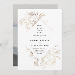 Weißes elegantes, handgezeichnetes botanisches Hoc Save The Date